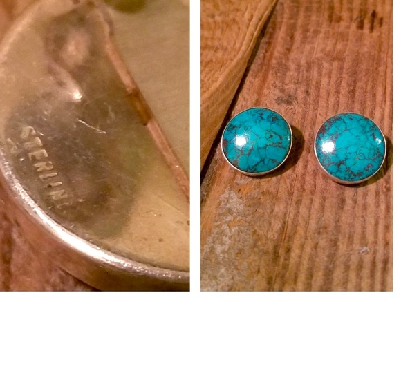 SOLD Sterling Silver Turquoise Earrings Clip Ons - Picture 3 of 3